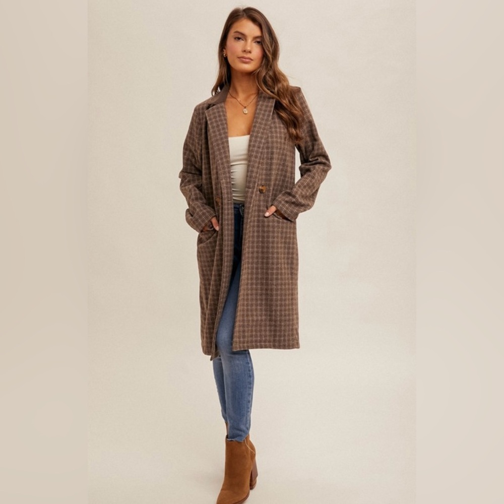 #56 Brown Houndstooth Long Coat